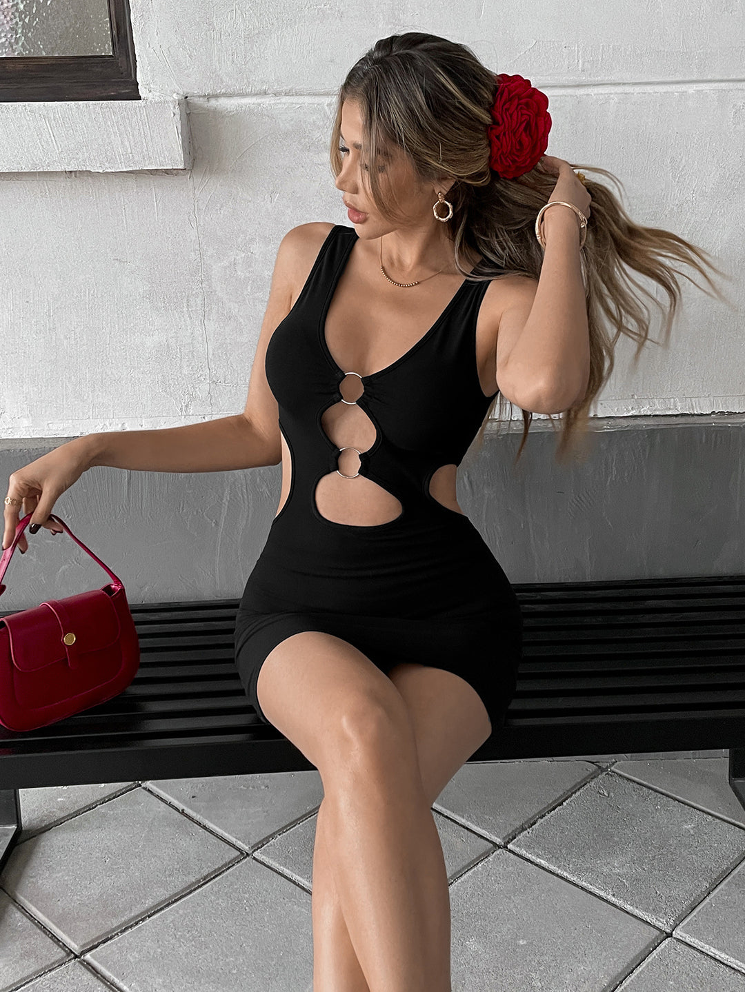 Black Waist Metal Detail Dress