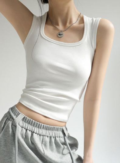 White Scoop Neck Tank Top