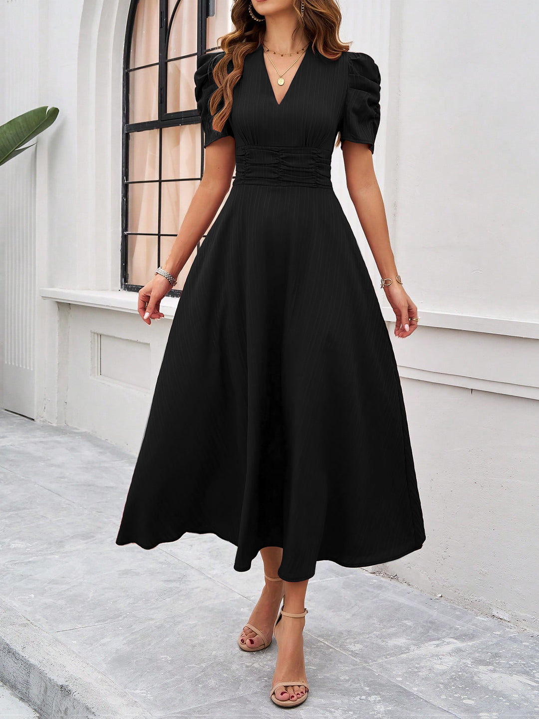 Black Fit And Flare Midi Dress