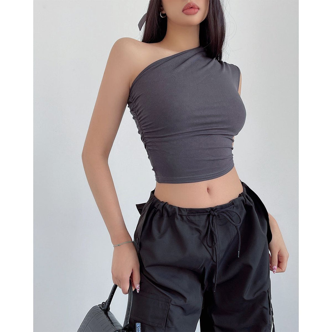 Charcoal One Shoulder Ruched Tank