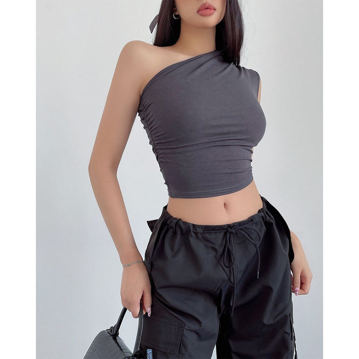 Charcoal One Shoulder Ruched Tank