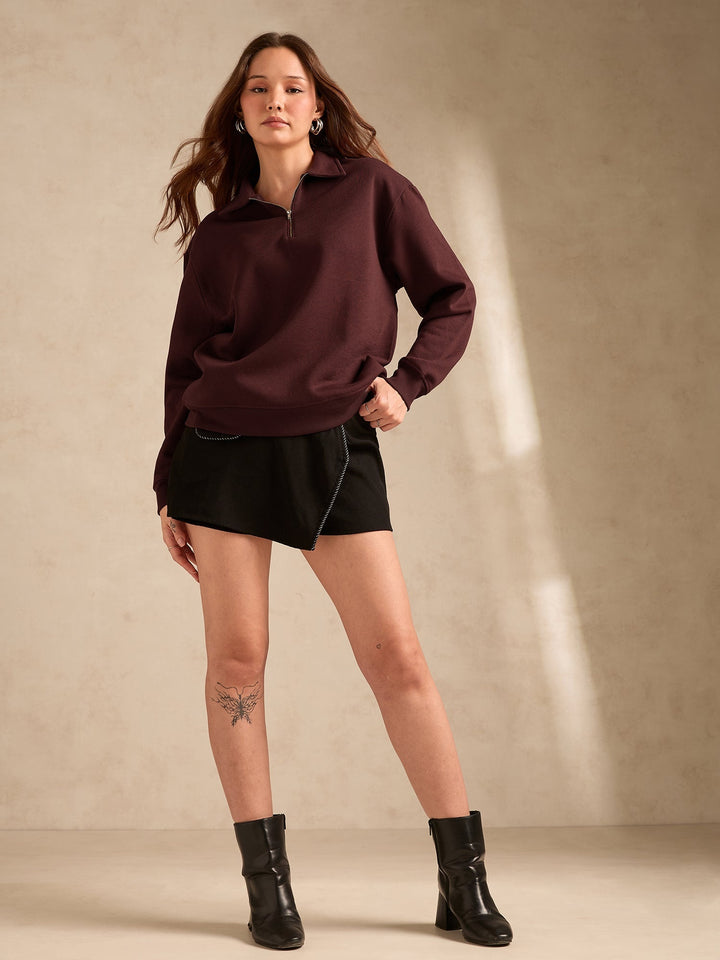Brown Plush Russian Fleece Zip-Up Sweatshirt