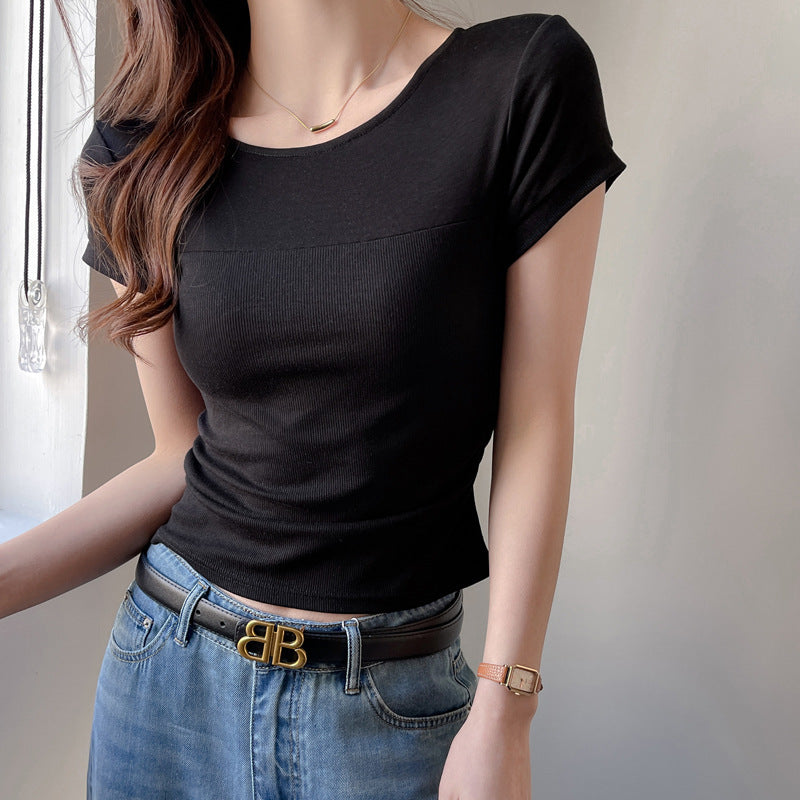 Black Wide Neck Solid T-Shirt