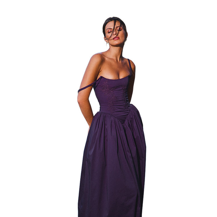 Purple Corset Upper With Gathered Bottom Dress