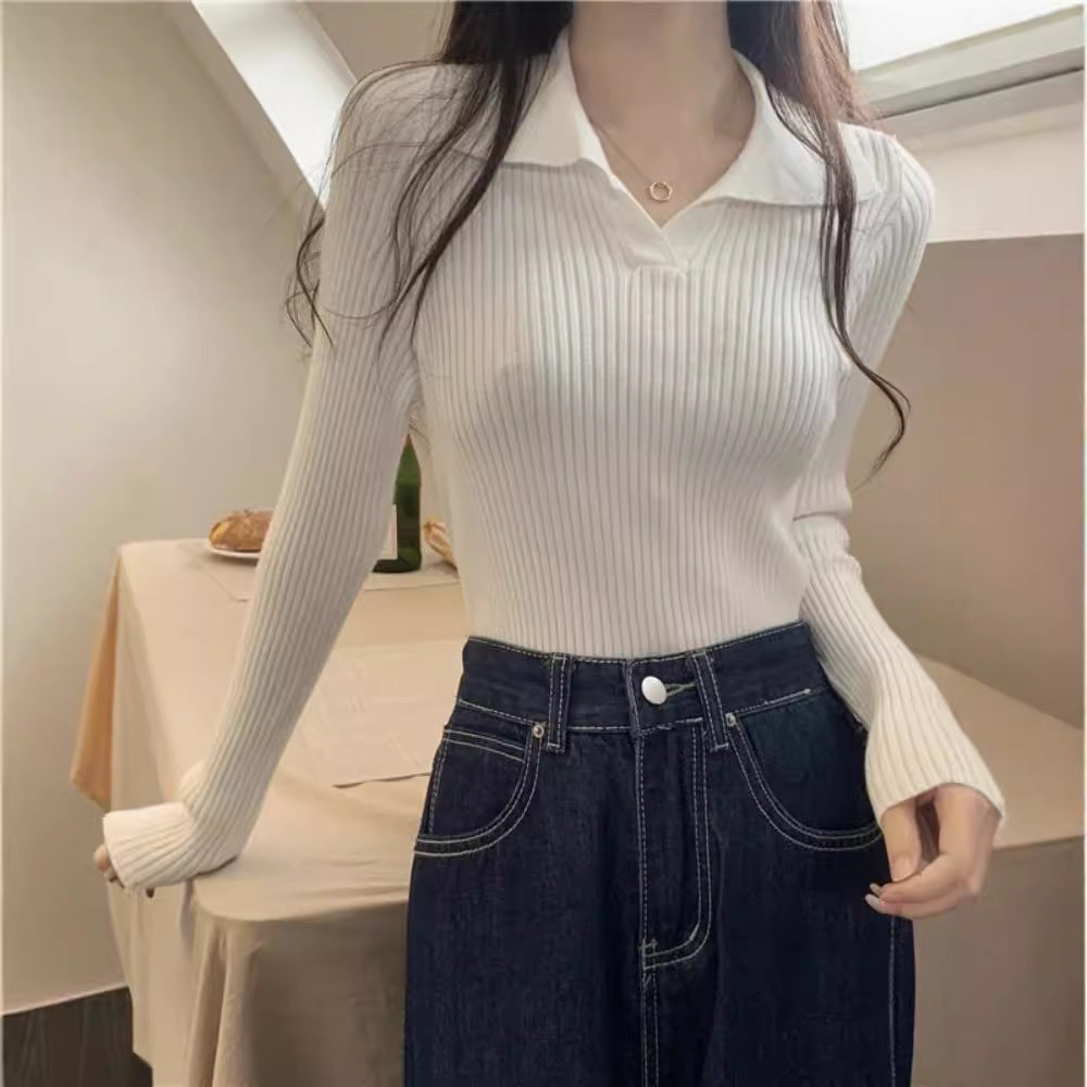 White Collared Knit Top