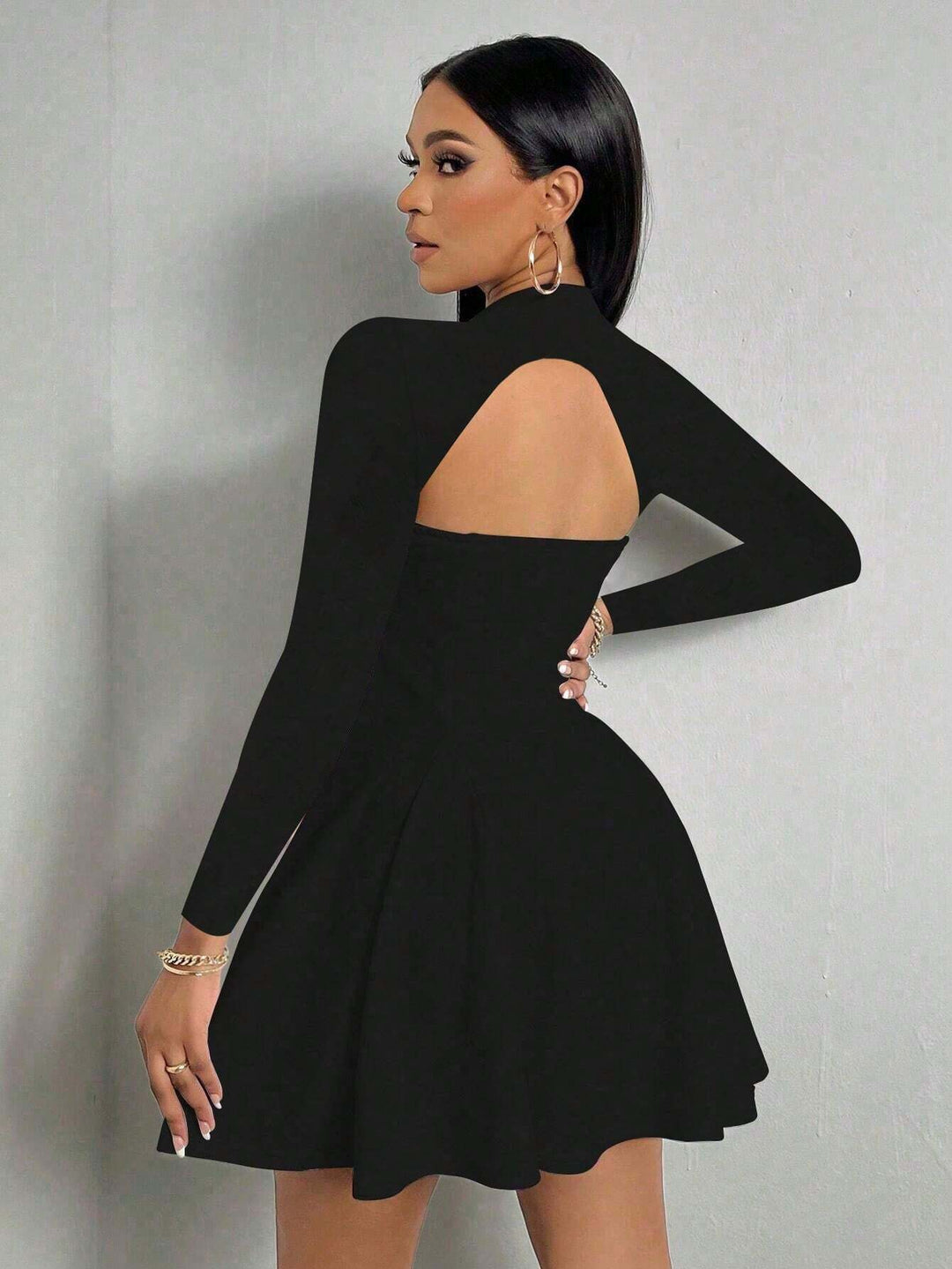 Black Full Sleeve Back Detail Dress