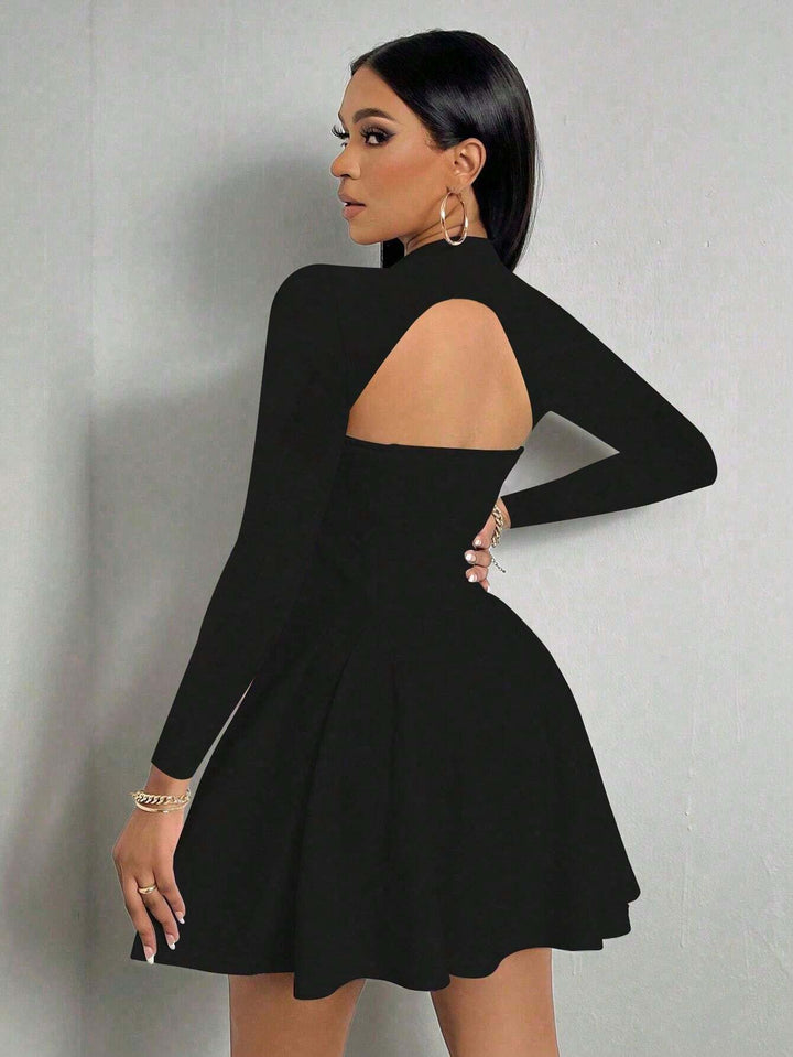Black Full Sleeve Back Detail Dress
