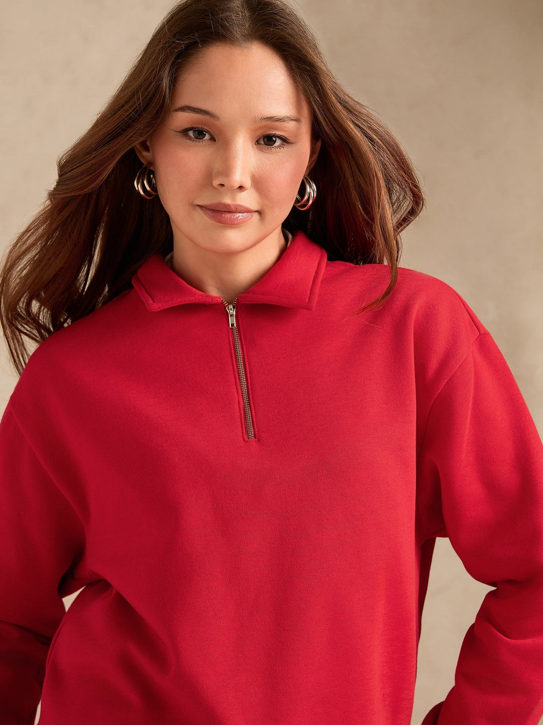 Red Plush Russian Fleece Zip-Up Sweatshirt