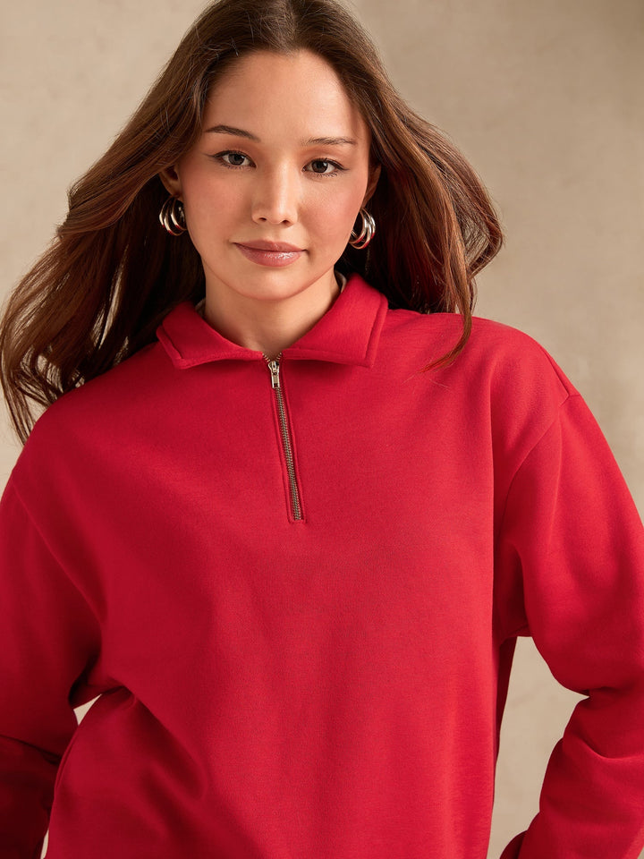 Red Plush Russian Fleece Zip-Up Sweatshirt