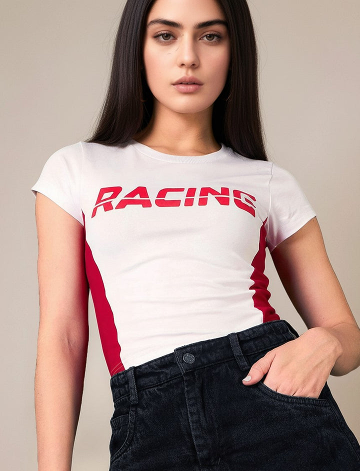 White Short Sleeve Graphic Print Top