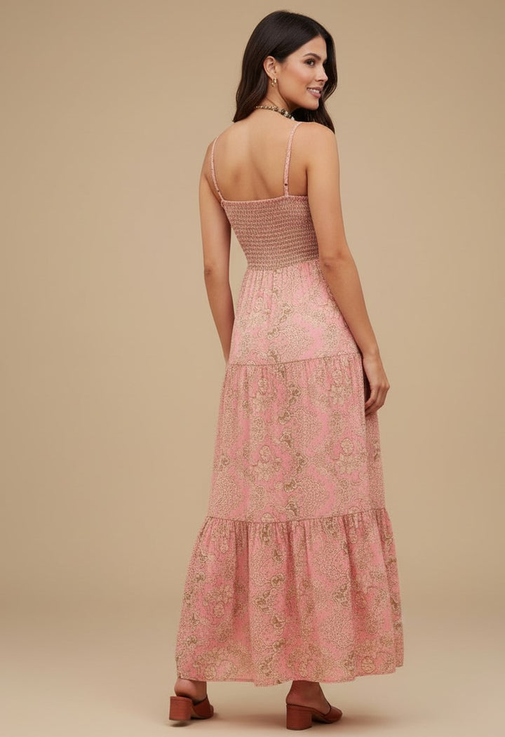 Pink Spaghetti Strap Printed Dress