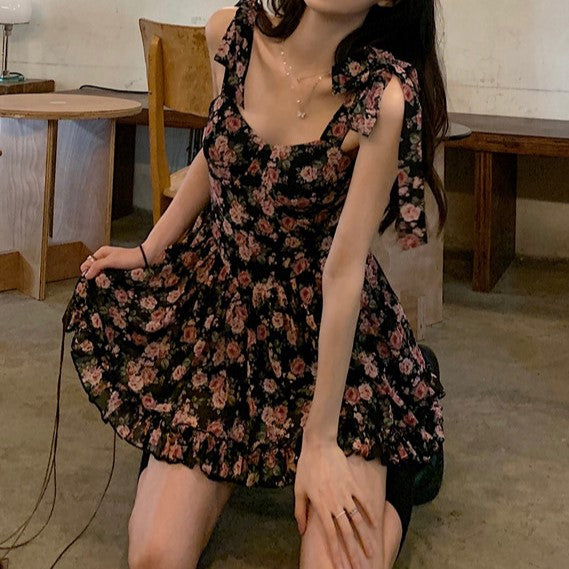 Pink Fit And Flare Tie Up Strap Mini Dress