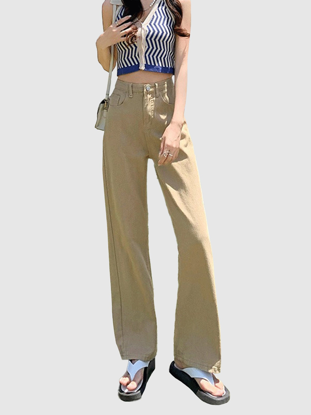 Khaki Coloured Wash Straight Denim