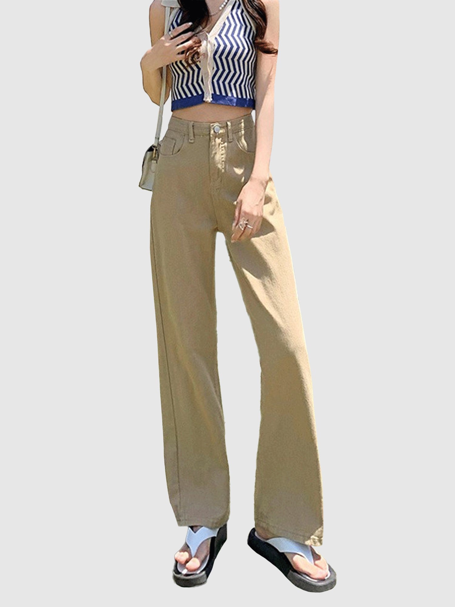 Khaki Coloured Wash Straight Denim
