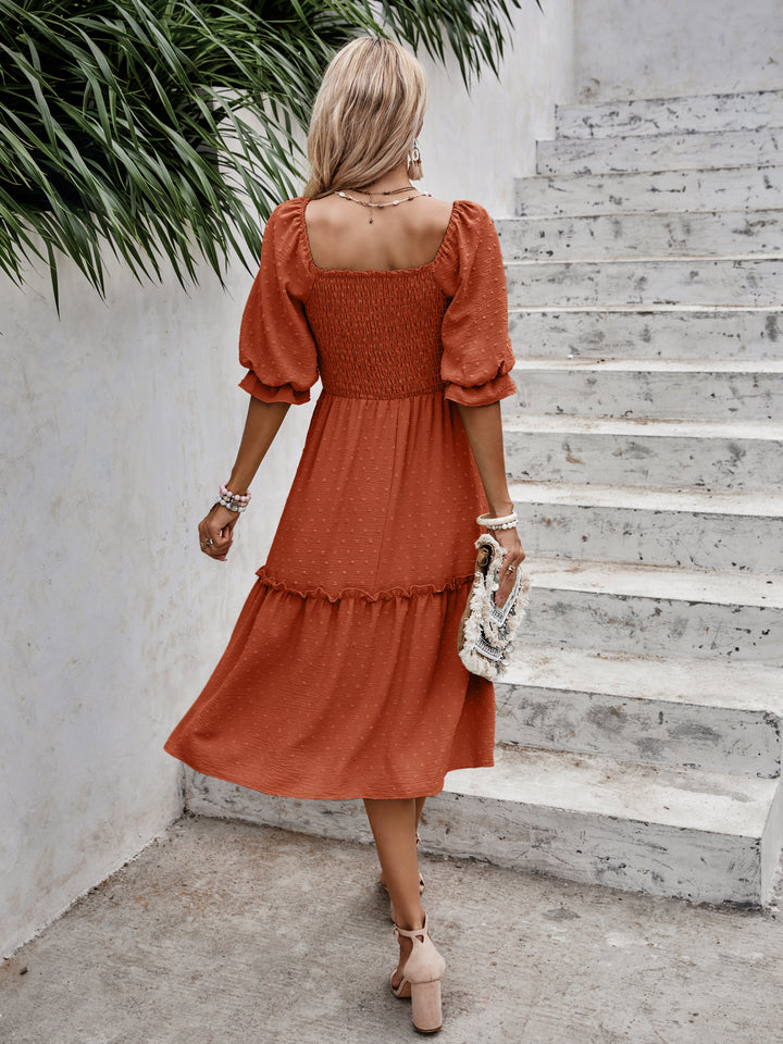 Orange Smocked Tiered Solid Dress