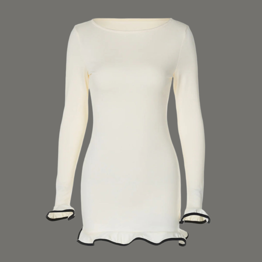 Off White Full Sleeves Contrast Tiping Mini Dress