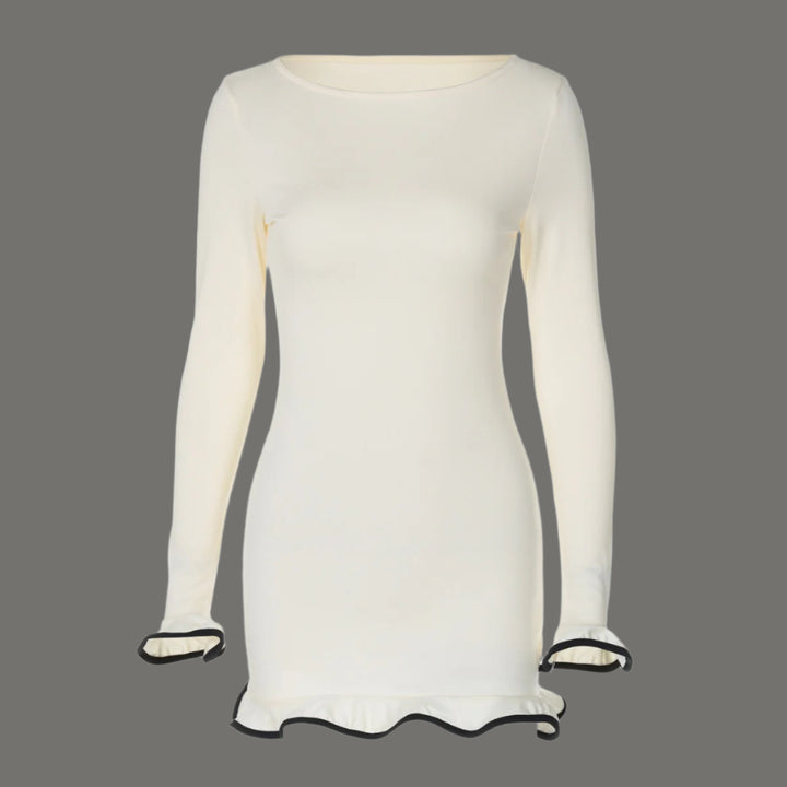 Off White Full Sleeves Contrast Tiping Mini Dress