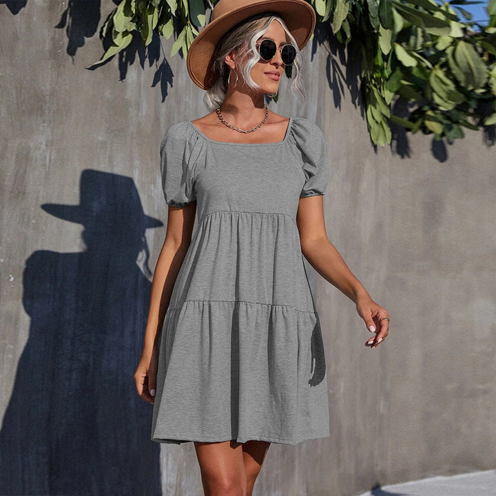 Grey Short Sleeve Flared Dress
