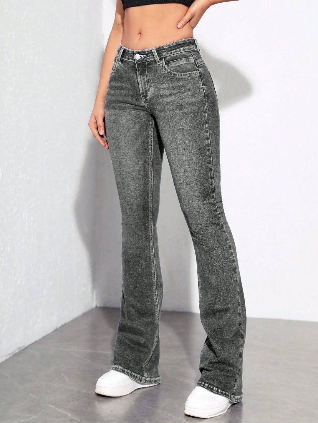 Grey Washed And Tinted Flared Denims