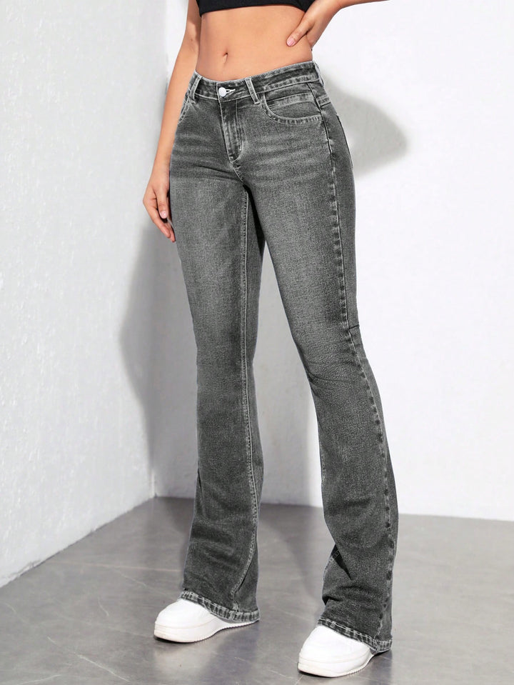 Grey Washed And Tinted Flared Denims