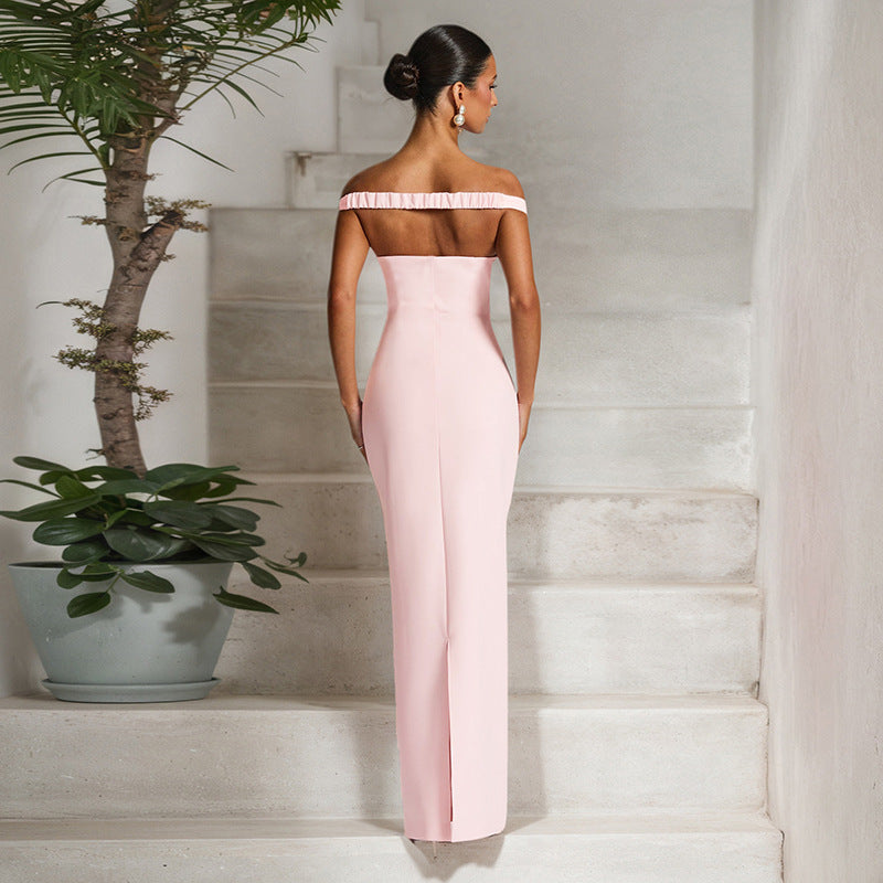 Pink Off-Shoulder Fit And Flare Dress