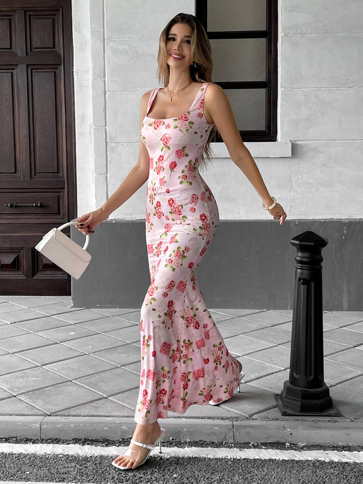 Pink Floral Printed Sleeveless Dress