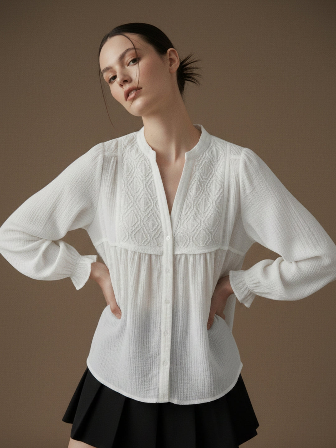 White Mandarin Collared Flowy Shirt