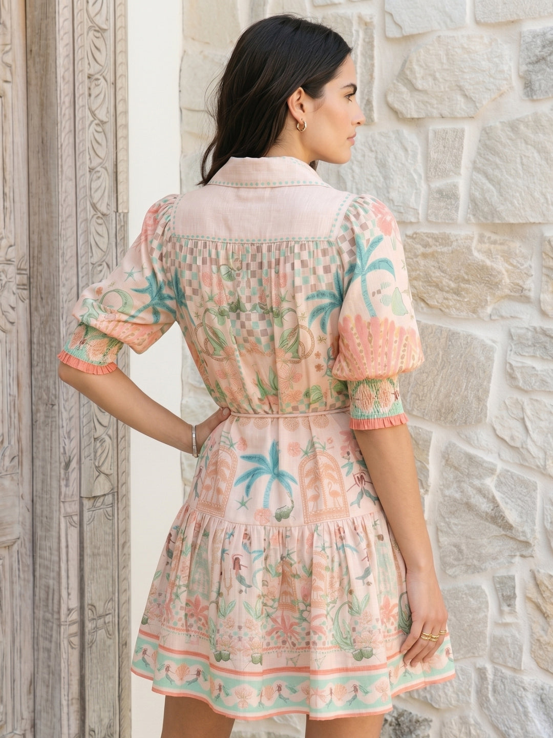Multi Short Sleeve Printed Dress
