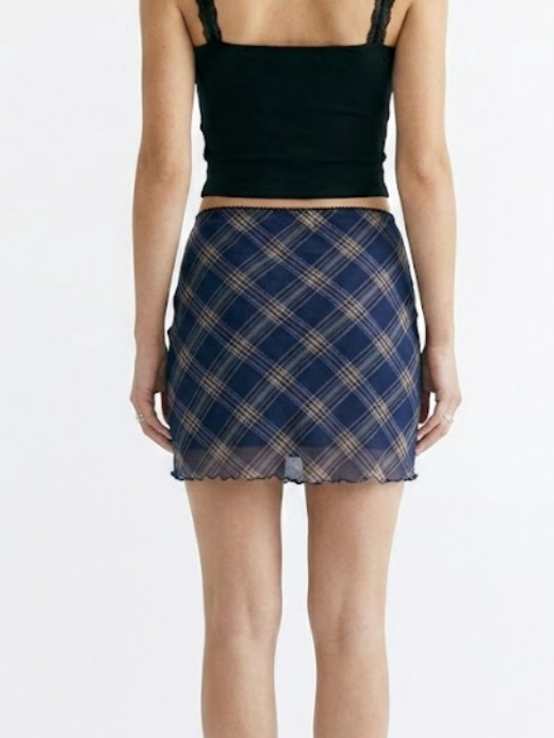Blue Checkered Mesh Skirt
