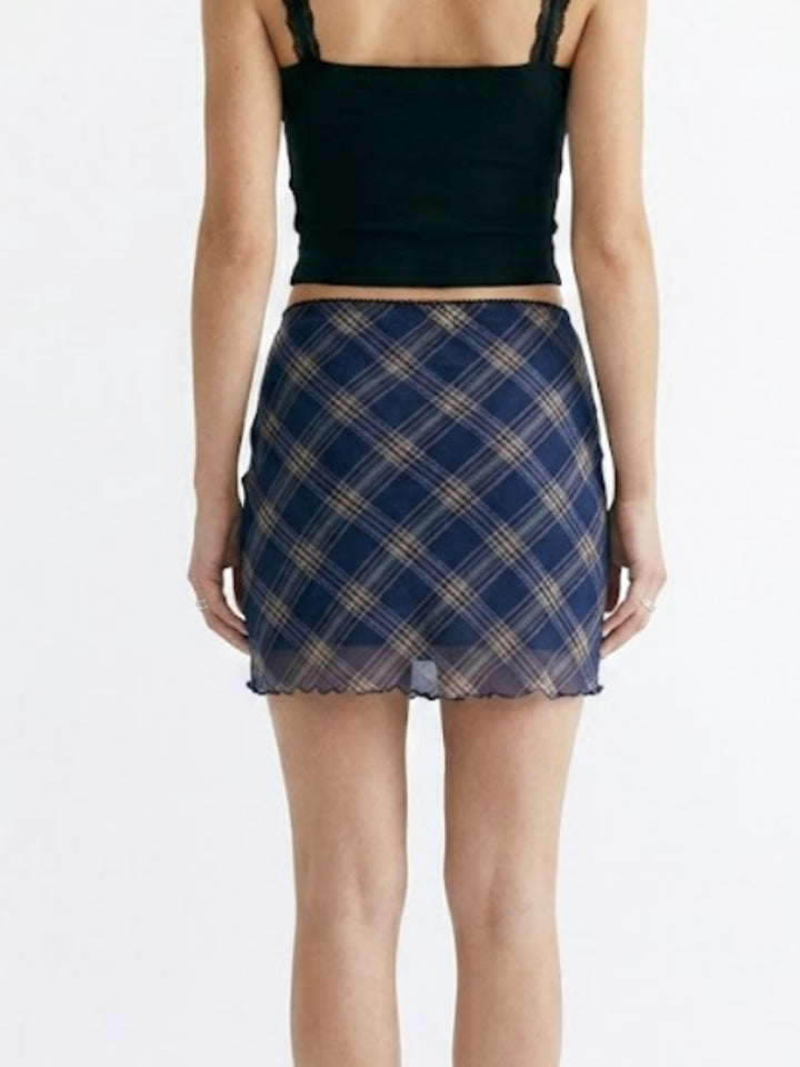Blue Checkered Mesh Skirt