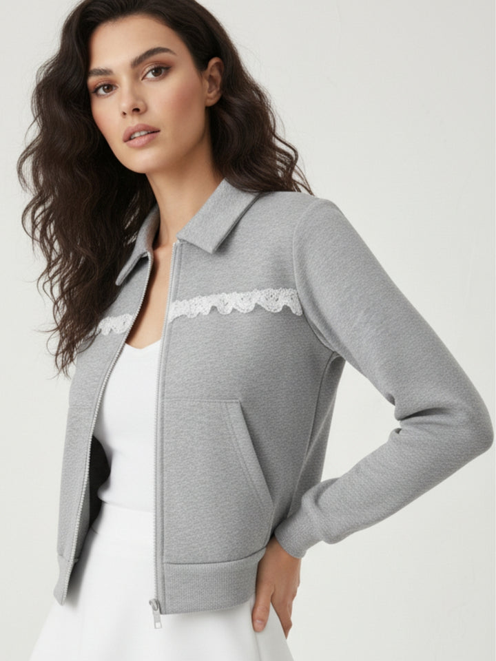 Grey Full sleeve front zip jacket