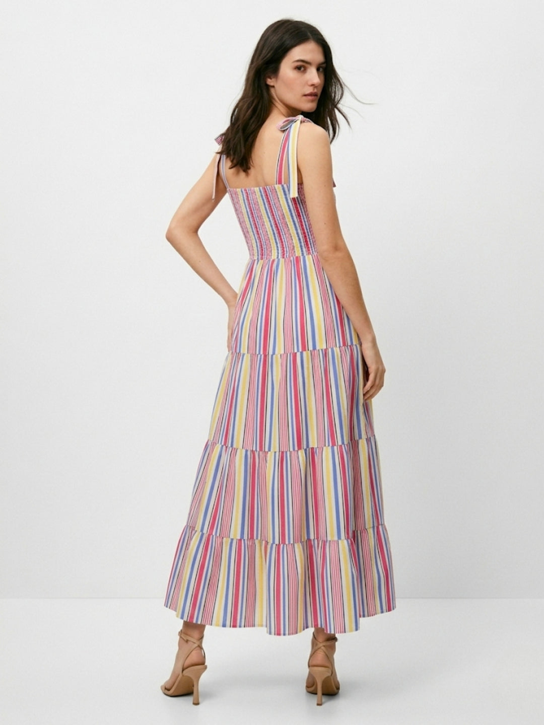 Blue Tiered Ruffled Hem Strap Tie Up Dress