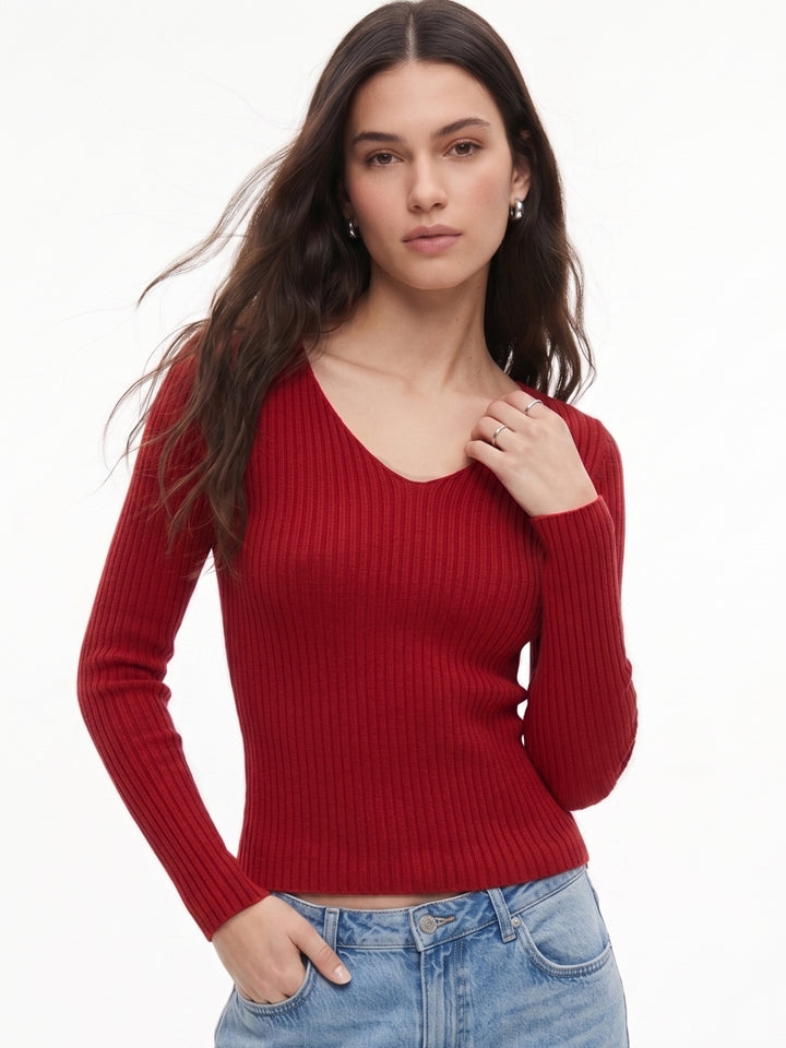 Maroon Full Sleeve V Neck Top