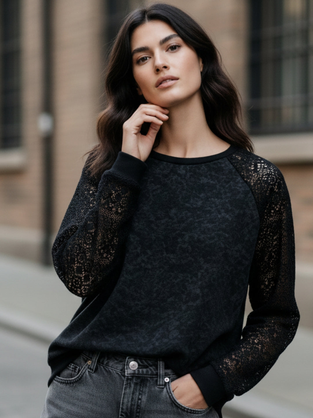 Black Full Sleeve Round Neck Top