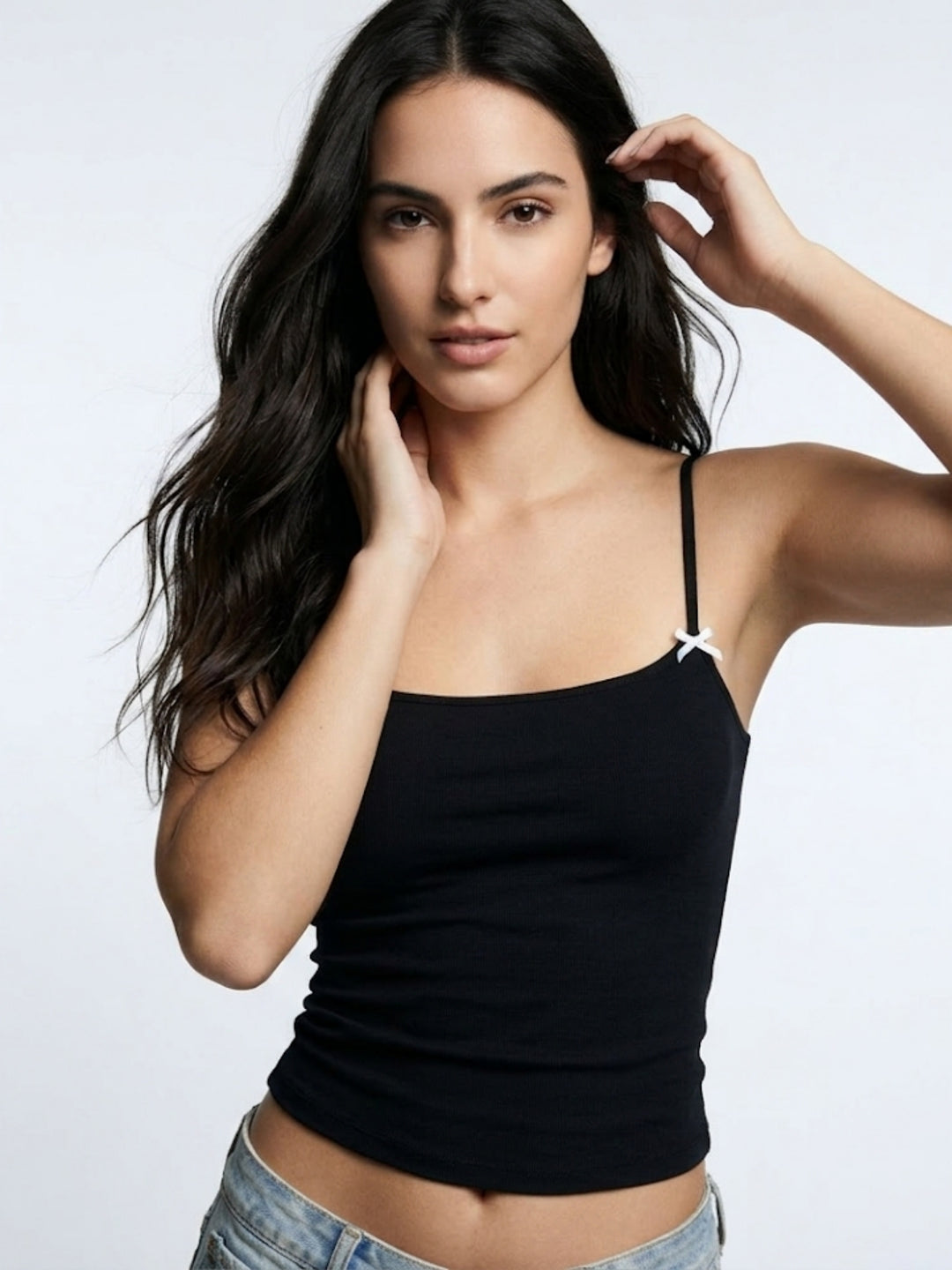 Black Spaghetti Strap Fitted Camisole