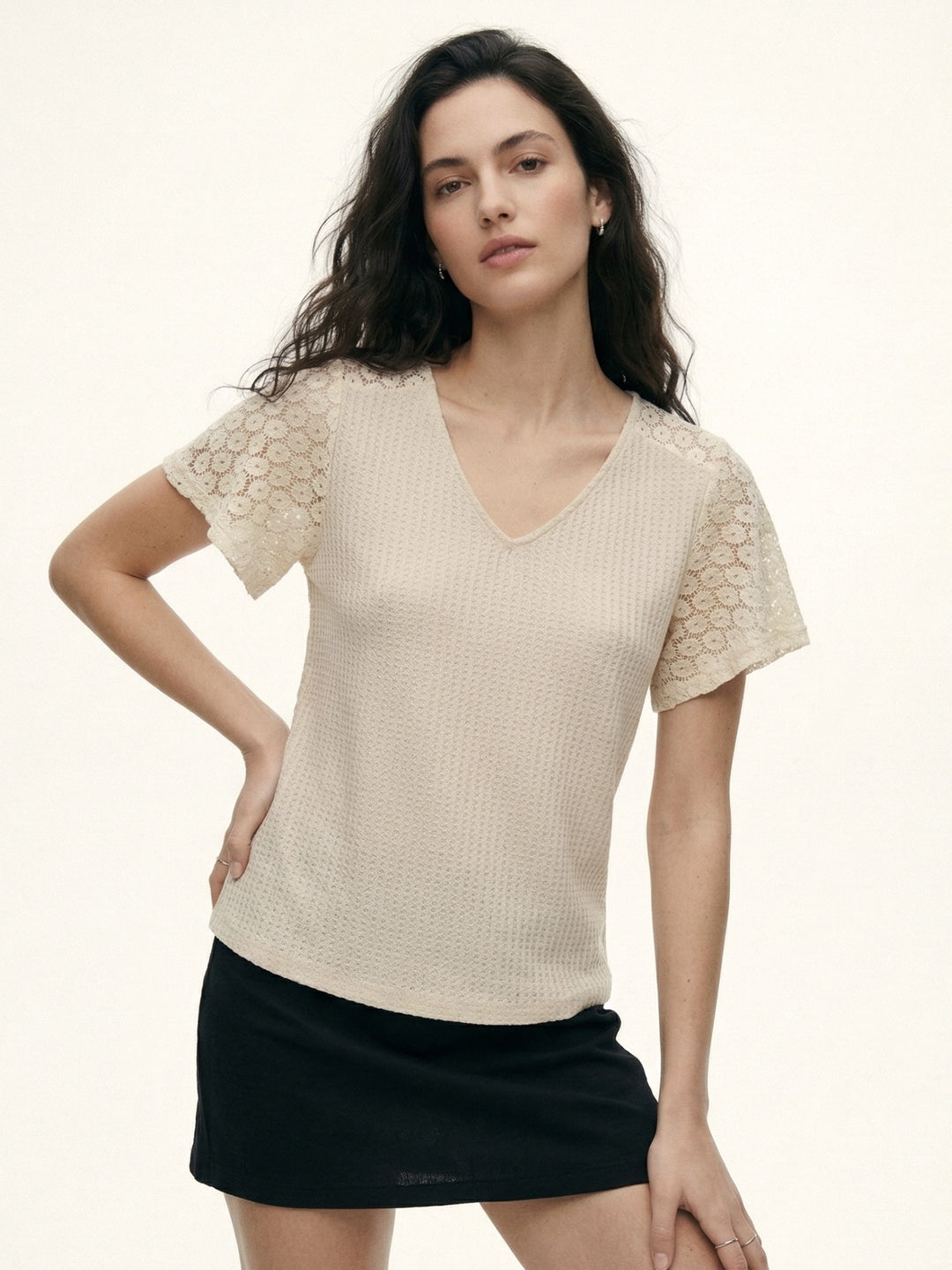 White Bell Sleeve Textured Top