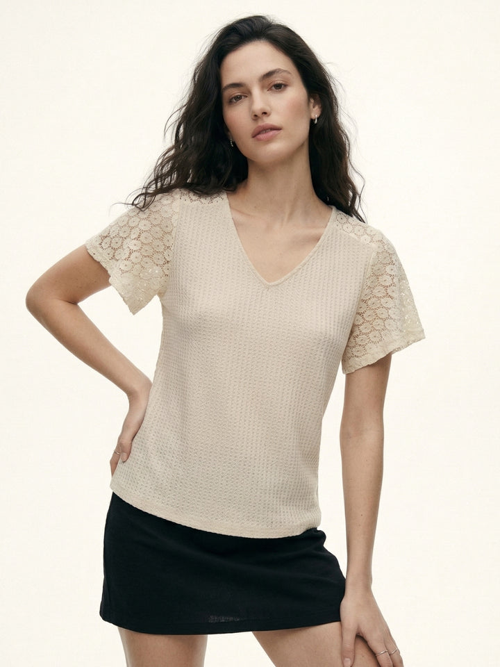 White Bell Sleeve Textured Top
