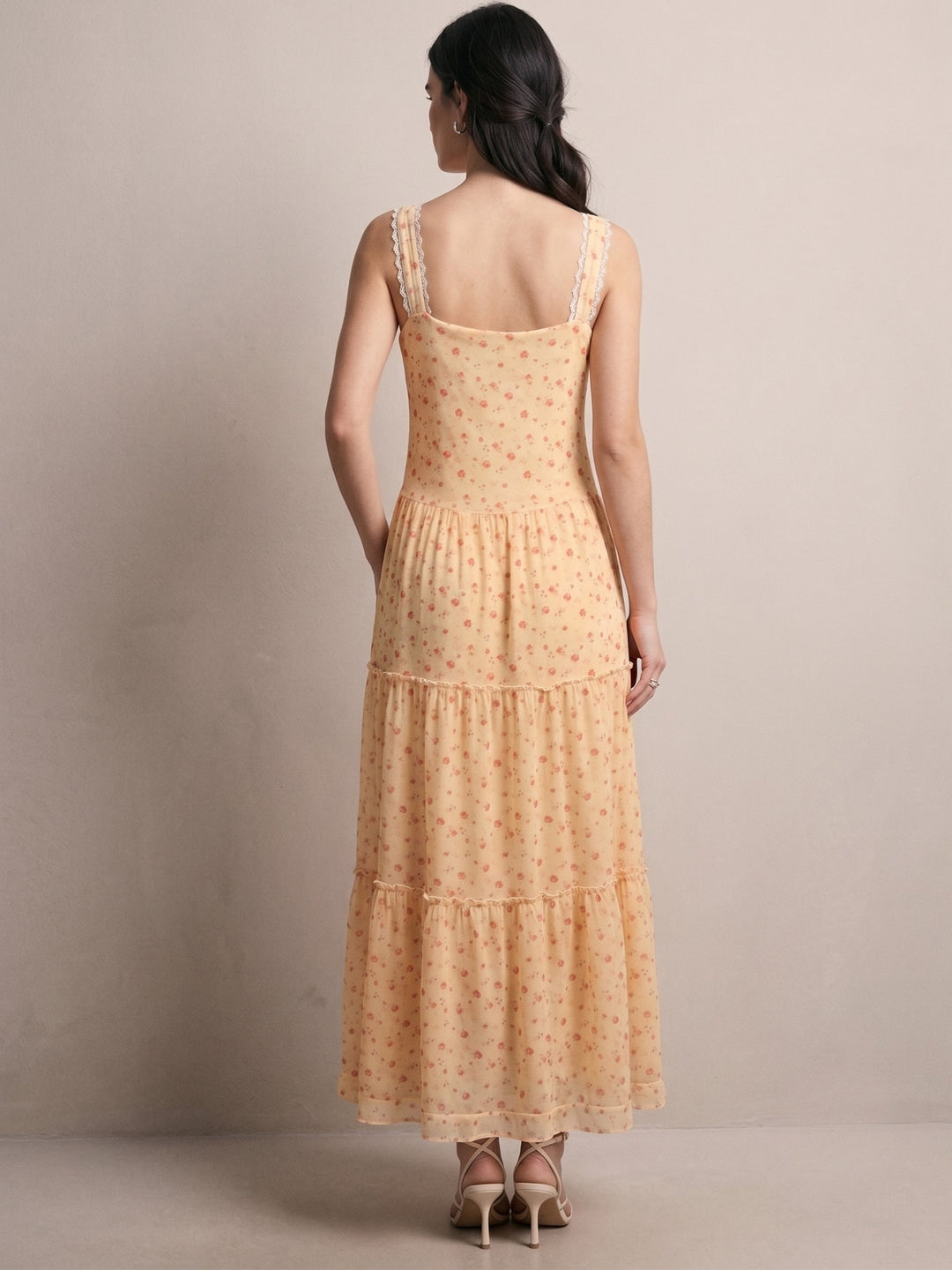 Multi Round Neck Printed Tiered Dress