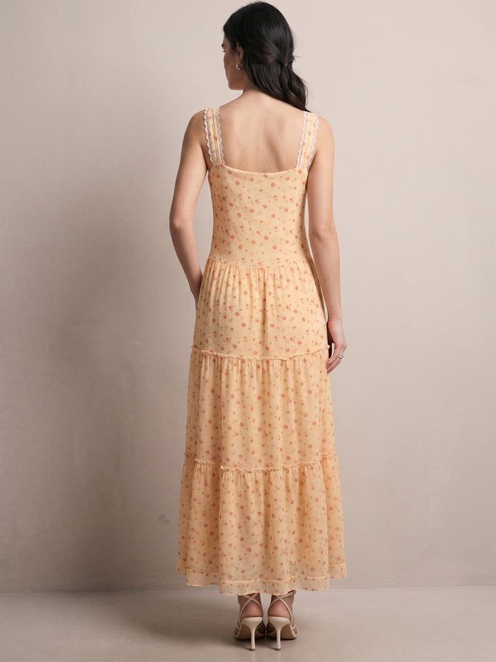 Multi Round Neck Printed Tiered Dress