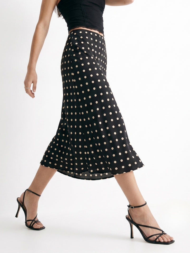 Black Polka Dotted Flared Skirt