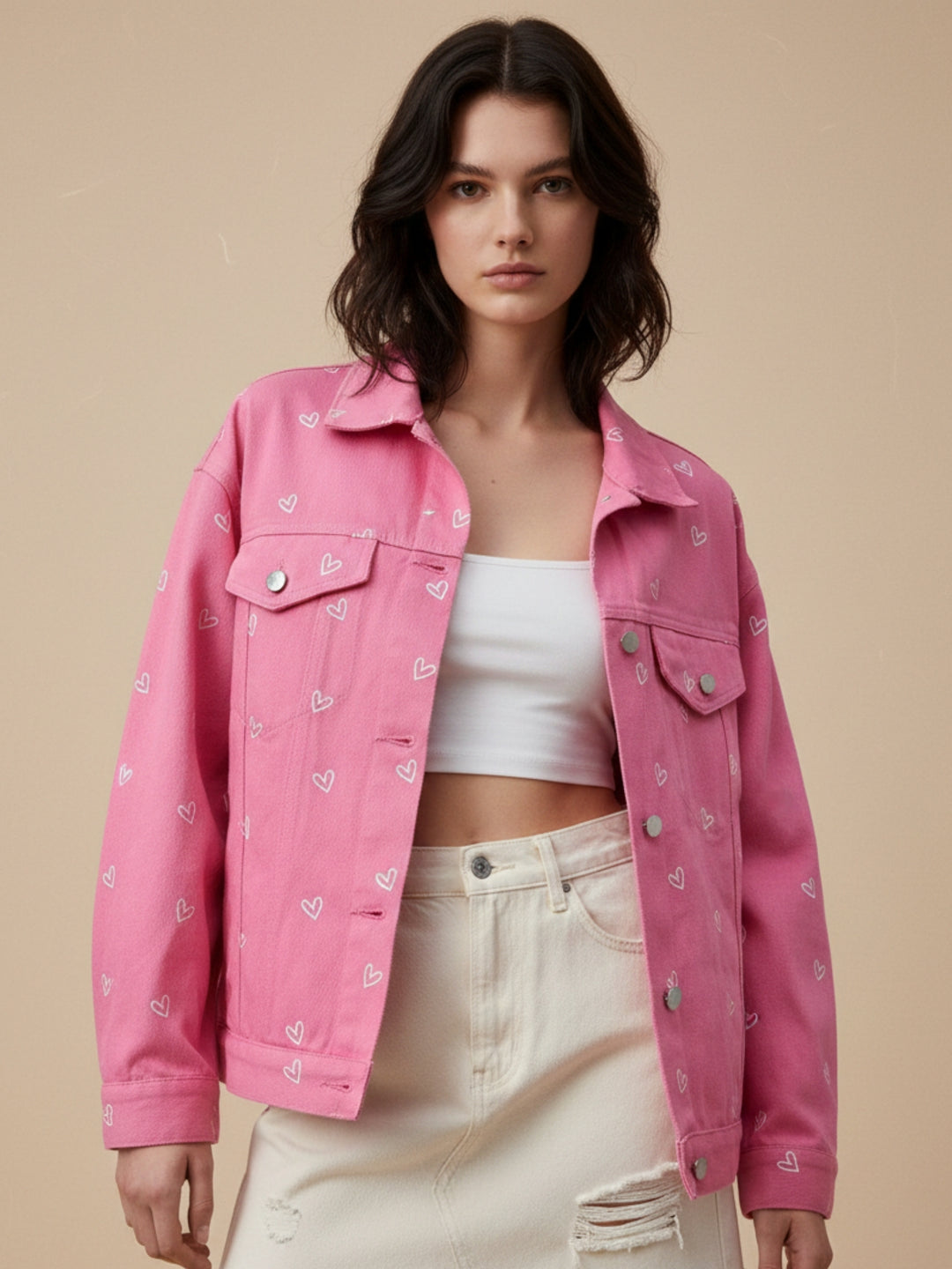Pink All Over Heart Printed Jacket