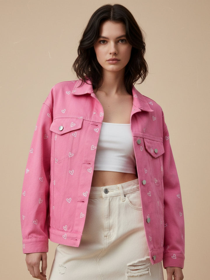 Pink All Over Heart Printed Jacket