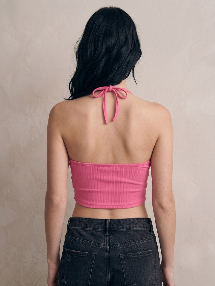 Pink Halter Neck Top With Heart Metal Detail