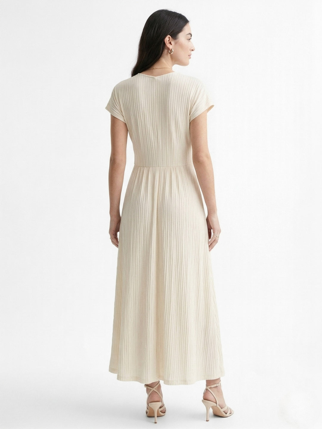Off White Sleeveless Waist Detail Dress