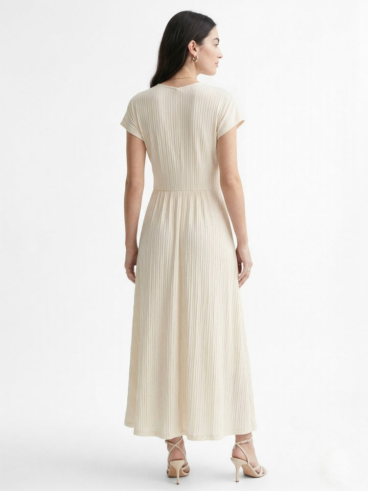 Off White Sleeveless Waist Detail Dress