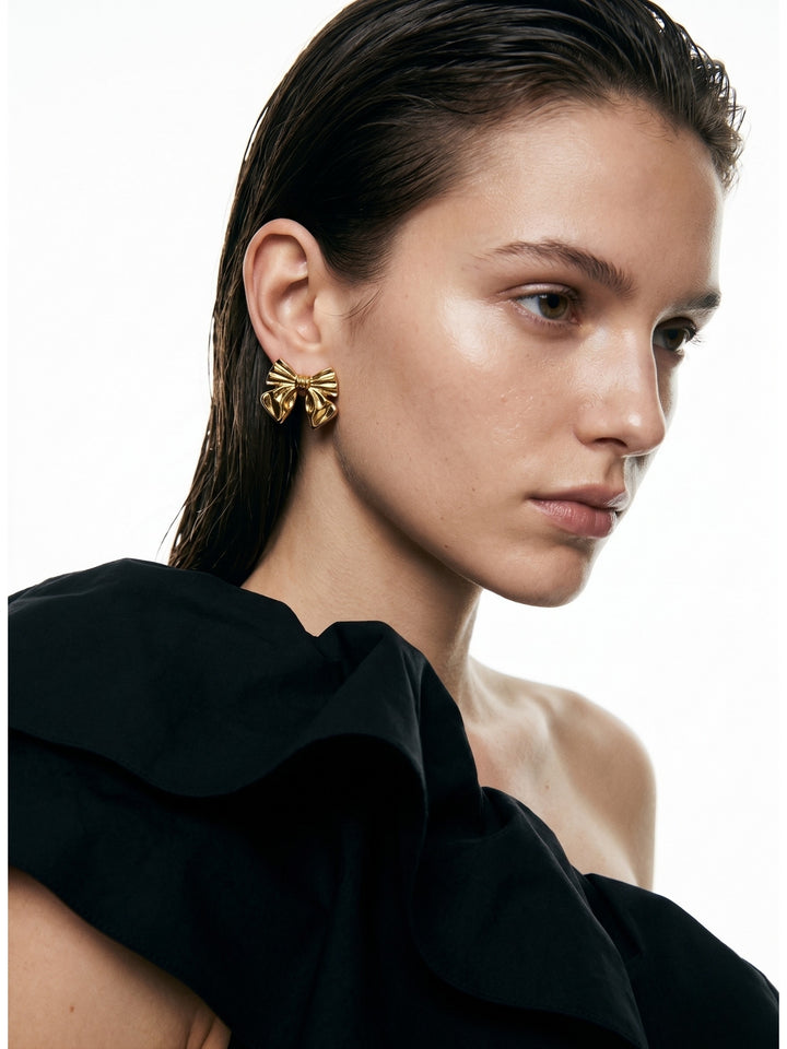 Gold Bow Metal Earrings