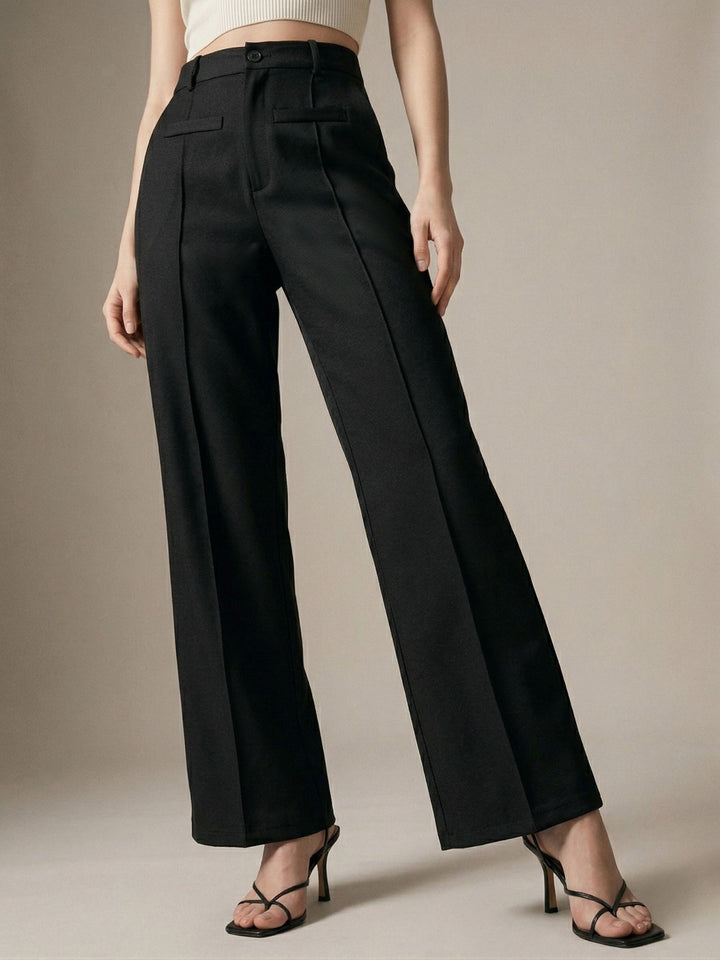 Black Wide Leg Solid Trousers