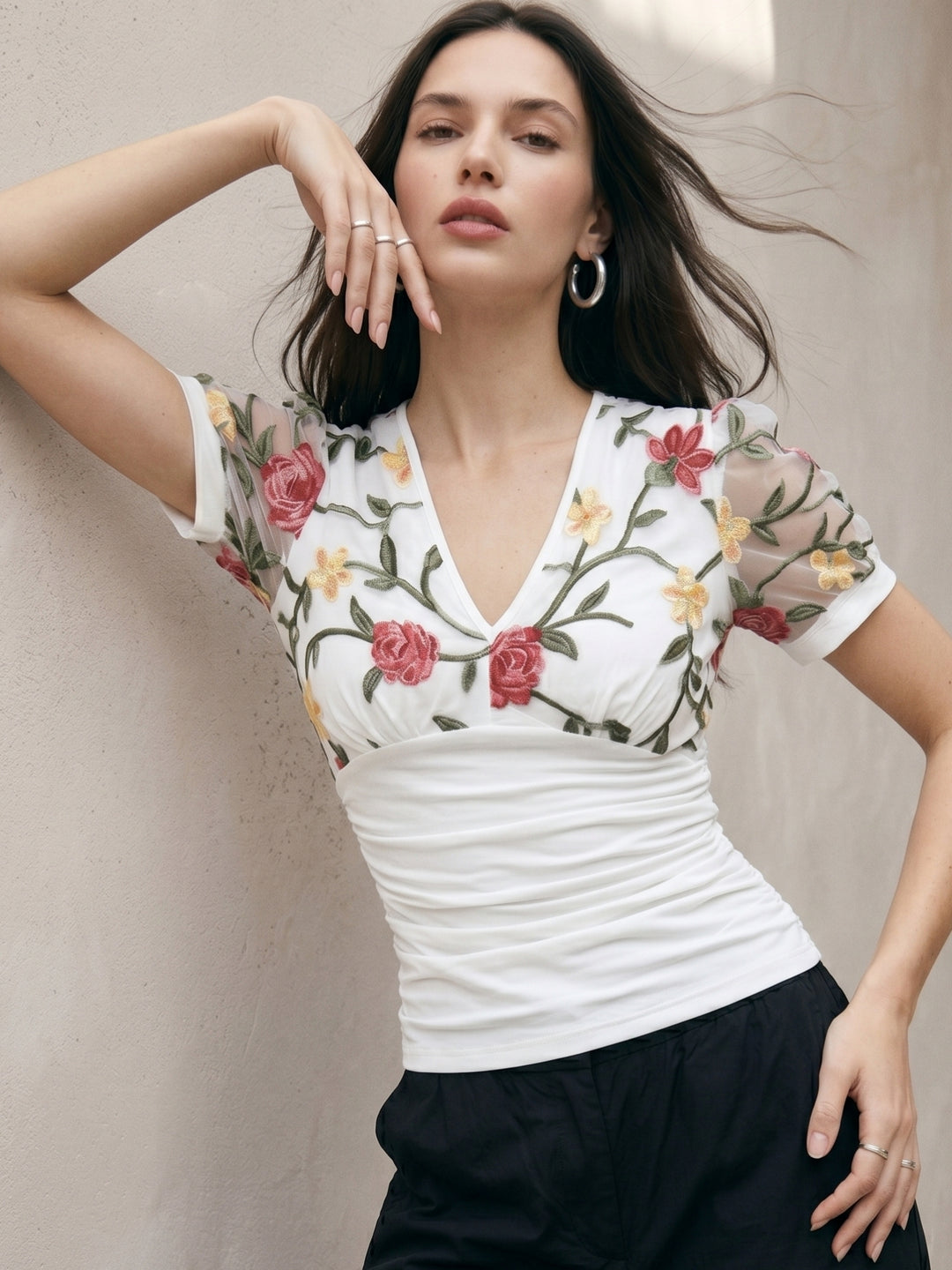 White Top With Floral Embroidery Detail
