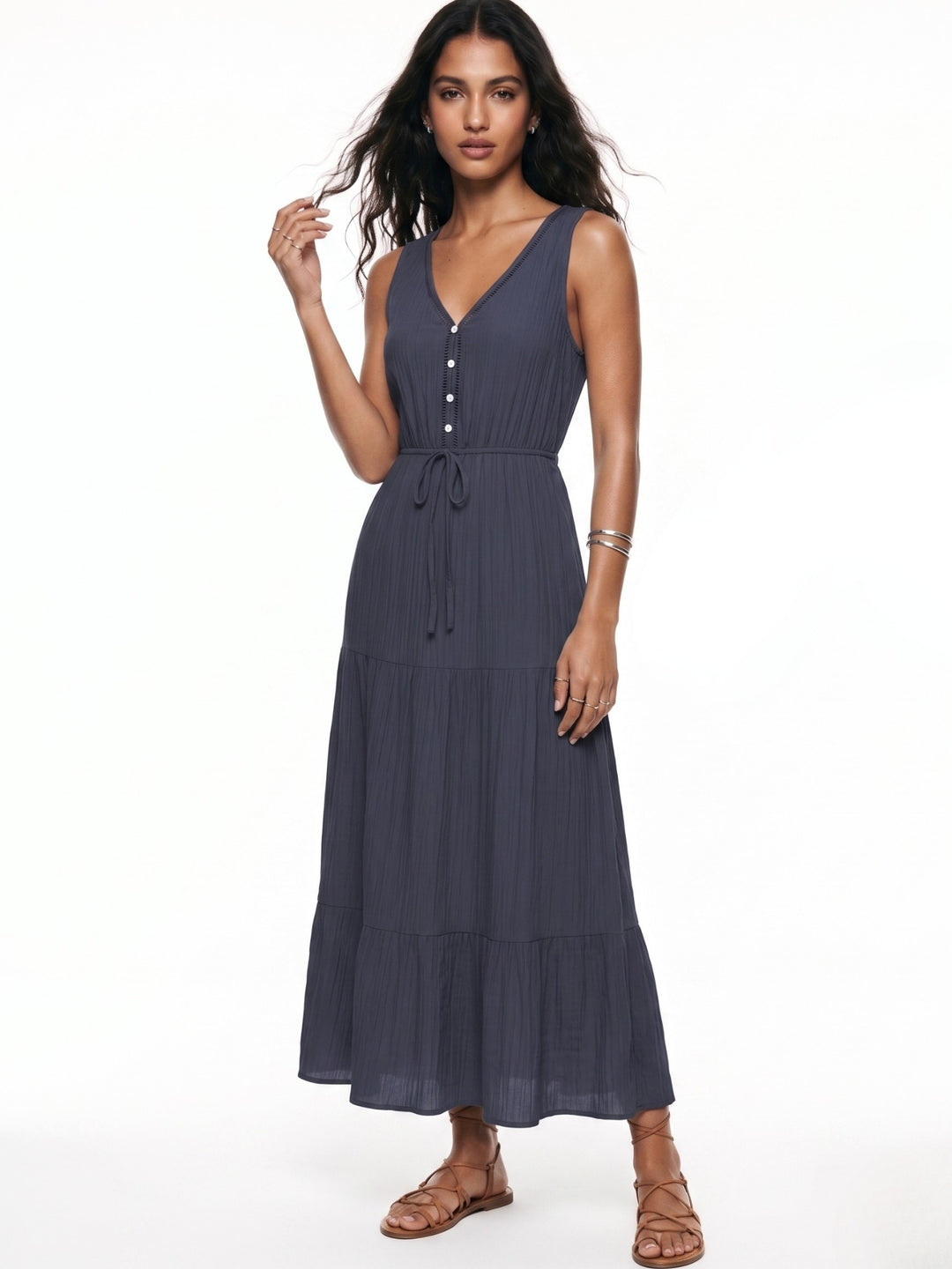 Navy Blue Sleeveless Tiered Dress