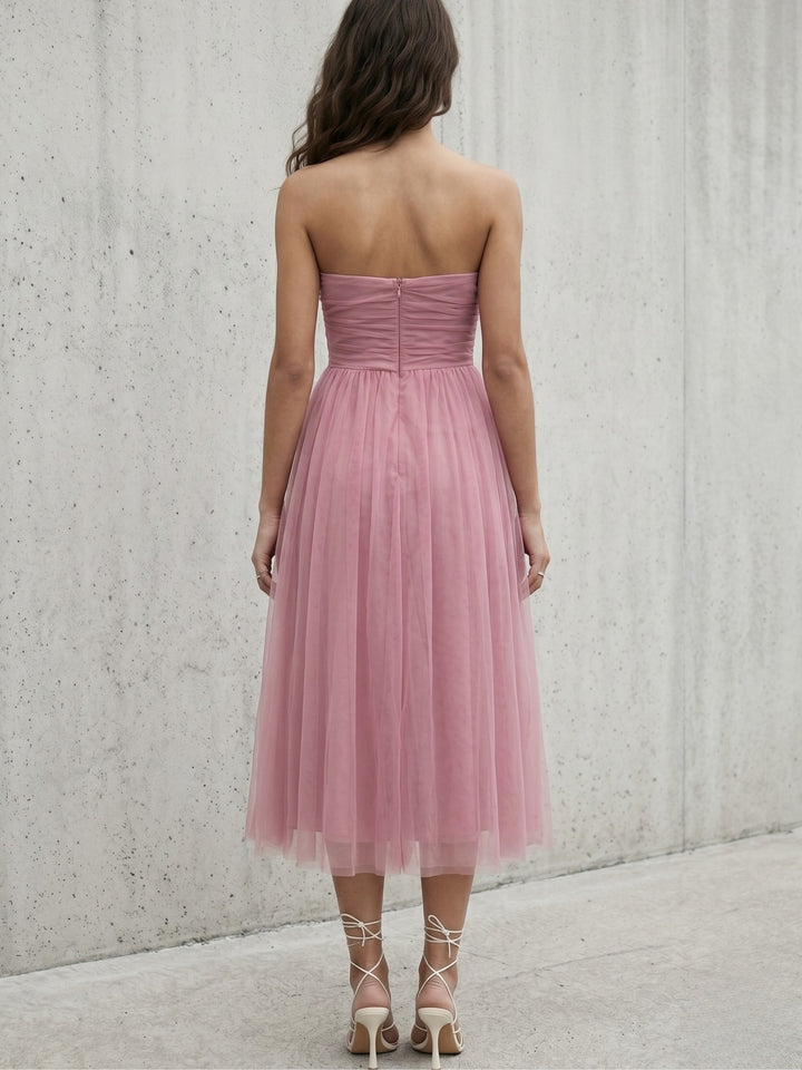 Pink Tube Dress With Net Layer